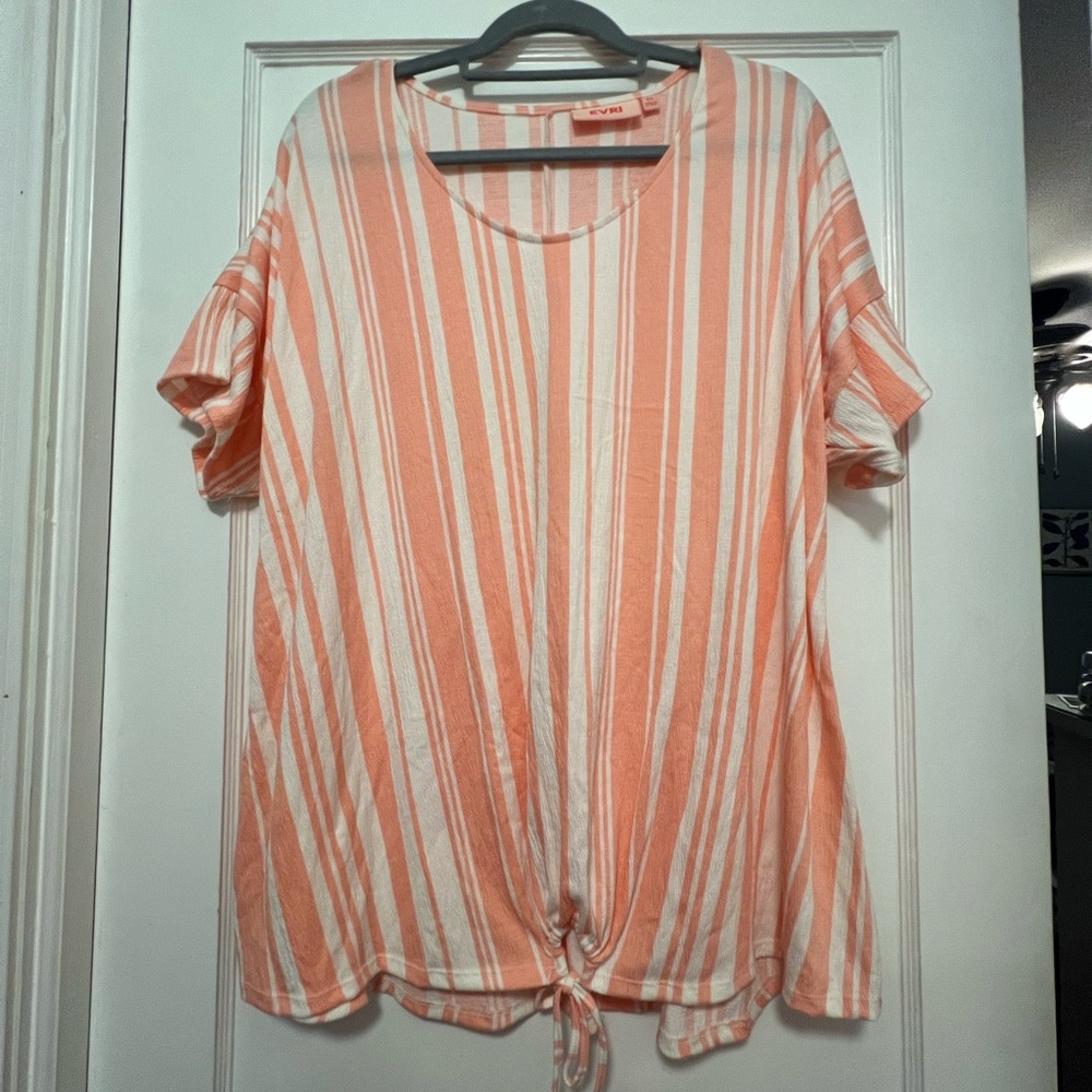 EVRI Orange and white Relaxed Tie Front Tee